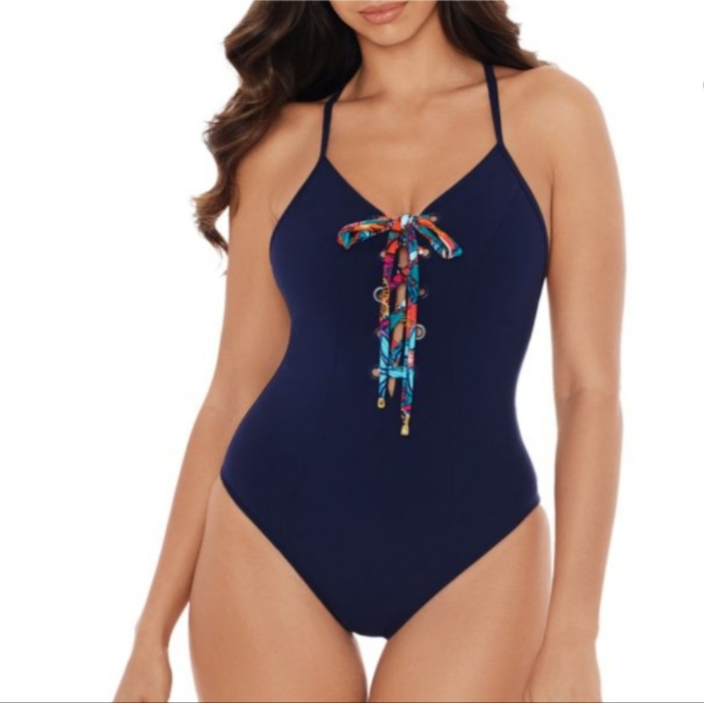 SKINNY DIPPERS Navy Blue Tie Breaker Swimsuit